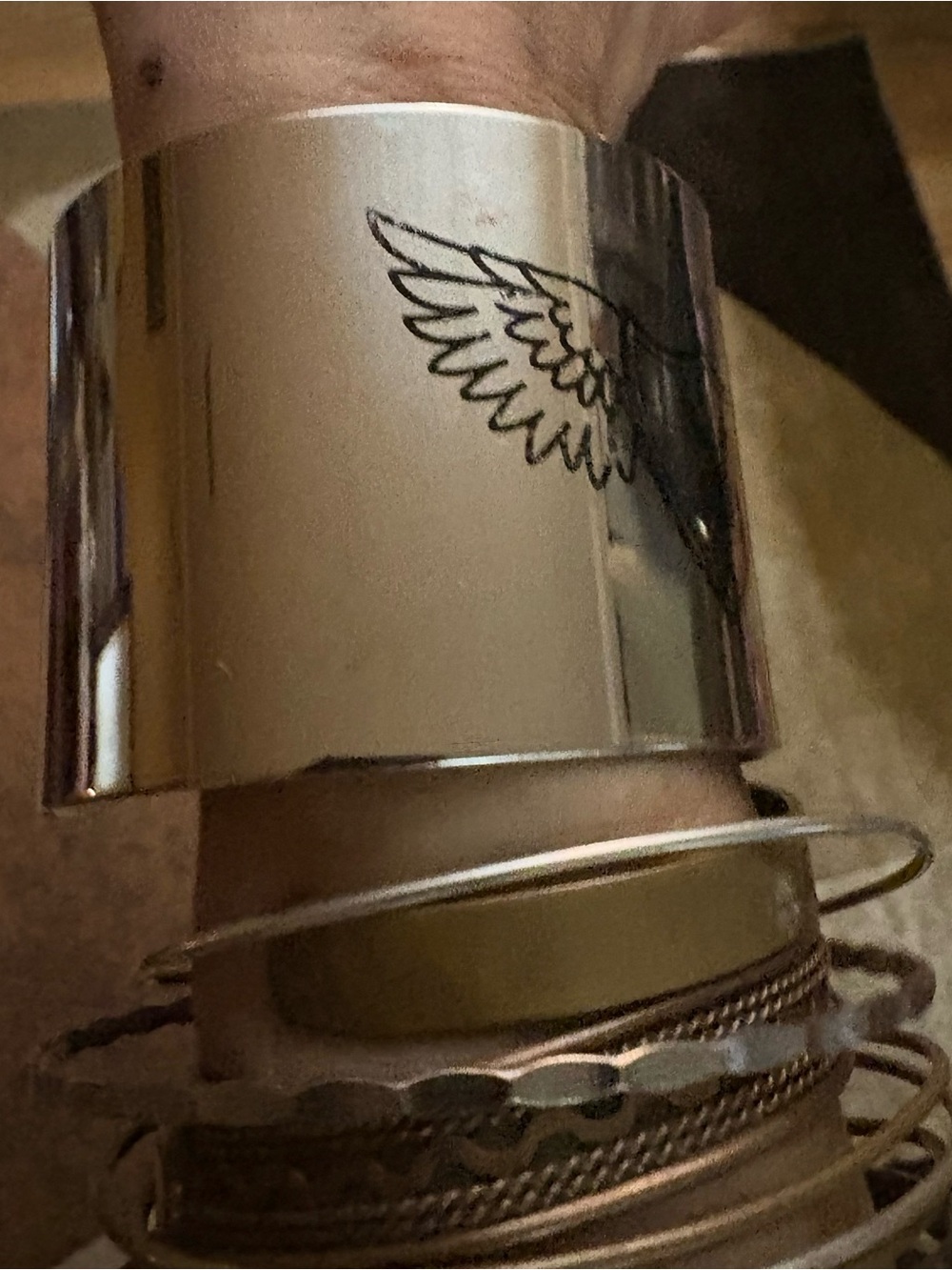 Wide Silver PLAYBOY BUNNY WITH ANGLE WINGS Cuff Bracelet Bangle - Picture 5 of 16